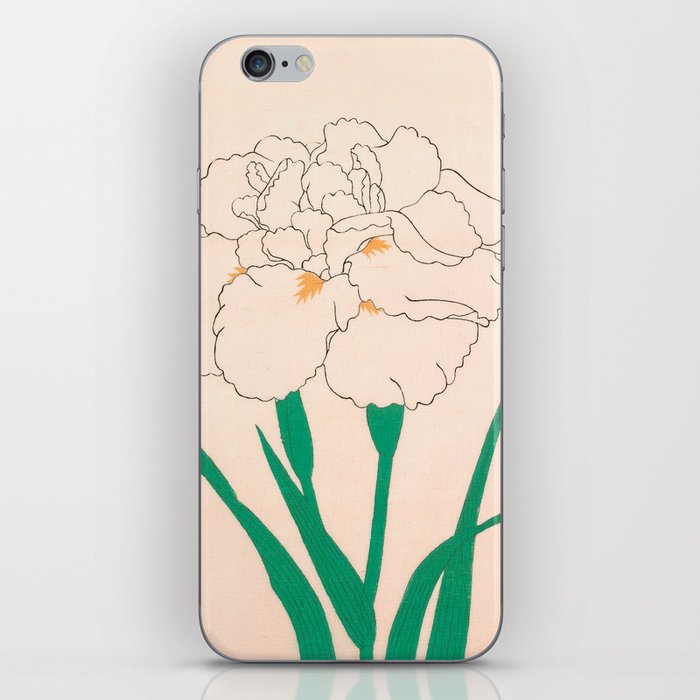 White Iris Flower Japanese Vintage Woodblock Print iPhone Skin