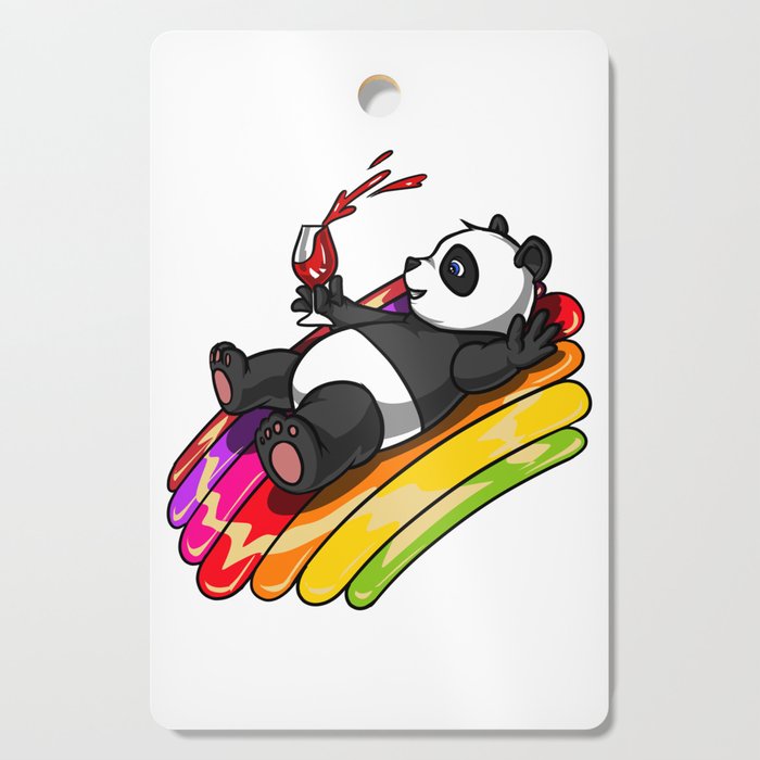 Panda Bear Drinking Wine Rainbow Party Cutting Board