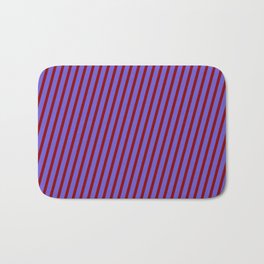 [ Thumbnail: Slate Blue & Dark Red Colored Pattern of Stripes Bath Mat ]