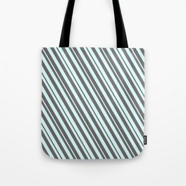 [ Thumbnail: Light Cyan and Dim Grey Colored Lines/Stripes Pattern Tote Bag ]