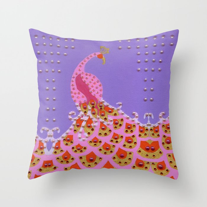 Peacock in Pink Throw Pillow