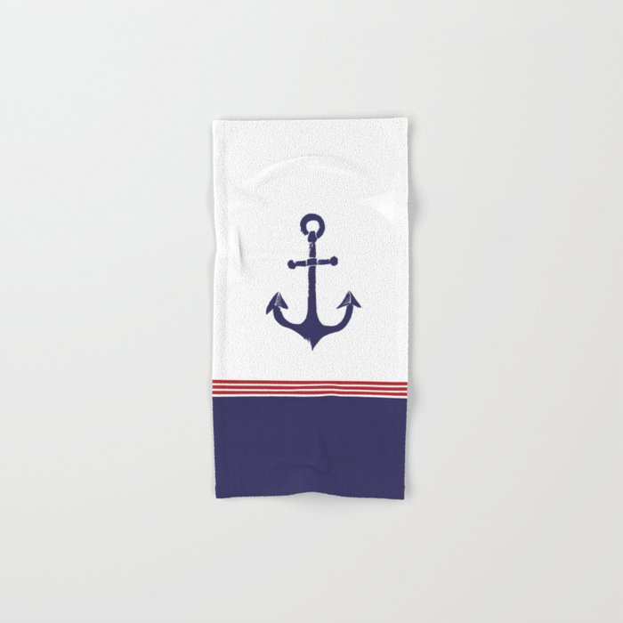 Nautical Anchor Red White and Blue Hand Bath Towel by