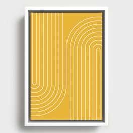 Minimal Line Curvature VIII Golden Yellow Mid Century Modern Arch Abstract Framed Canvas
