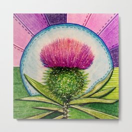 Scottish Thistle Metal Print | Stitched, Drawing, Scottish, Stickynote, Ink Pen, Purple, Thistle 