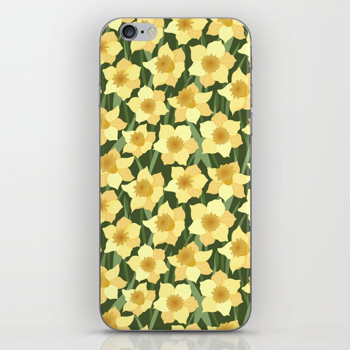 Seamless pattern with yellow daffodils on a green background iPhone Skin