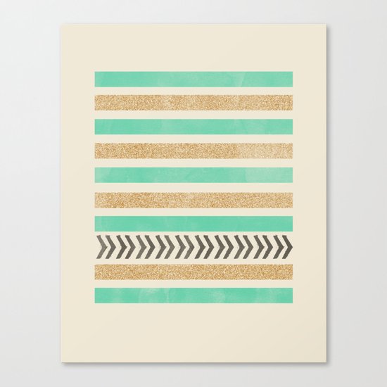 MINT AND GOLD STRIPES AND ARROWS Canvas Print