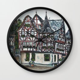 German streetscape ink drawing Wall Clock