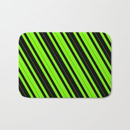 [ Thumbnail: Green & Black Colored Striped/Lined Pattern Bath Mat ]