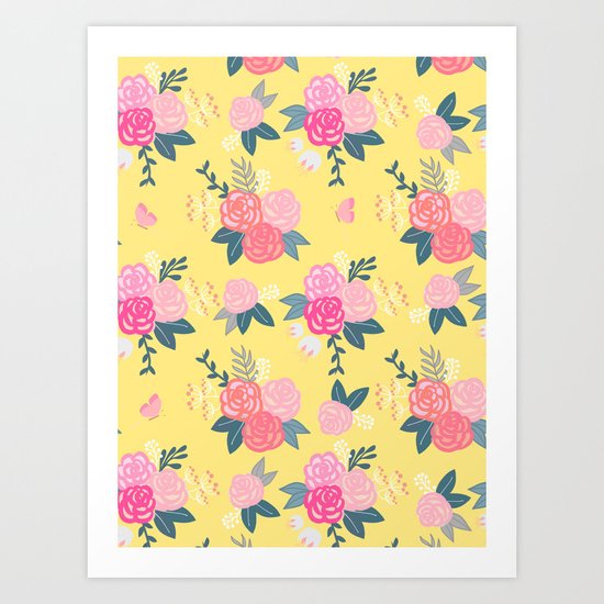 Sweet Roses on Yellow Art Print