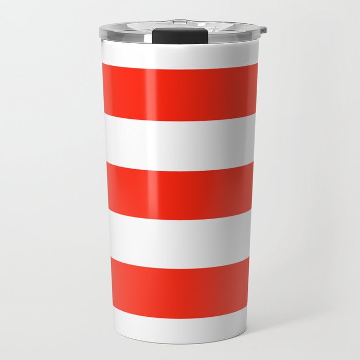 Red (RYB) - solid color - white stripes pattern Travel Mug