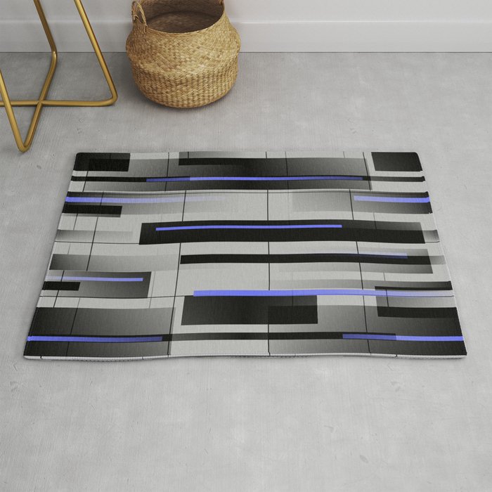 Off the Grid Blue - Abstract - Gray, Black, Blue Rug