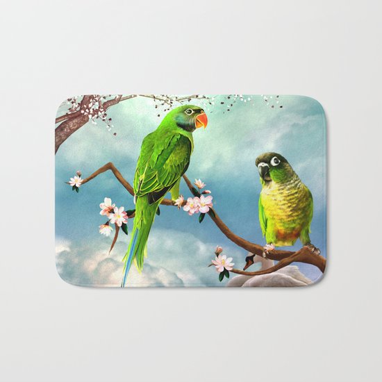Wonderful, cute parrots Bath Mat