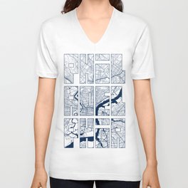 Philadelphia City Map of Pennsylvania, USA - Coastal V Neck T Shirt