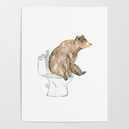  Bear toilet Painting Wall Poster Watercolor Poster