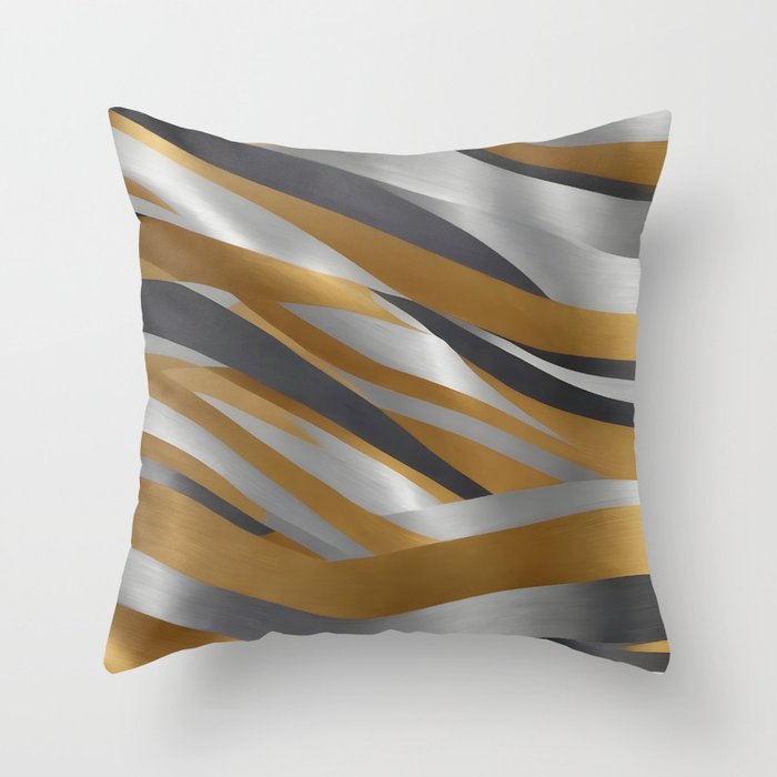 Luxury Modern Silver Gold Linen Texture Collection Throw Pillow