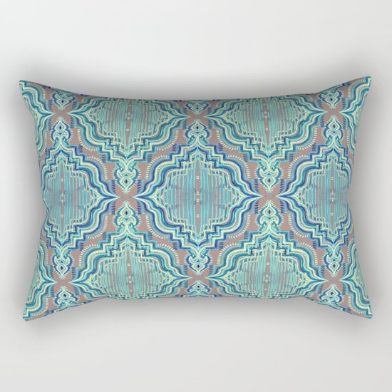 Marker Moroccan in Aqua, Cobalt Blue, Taupe & Teal Rectangular Pillow