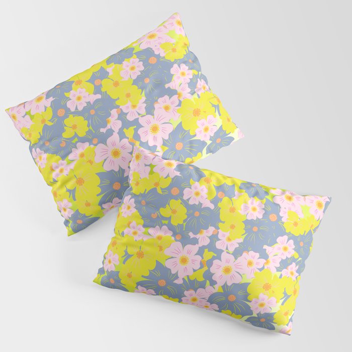 Pastel Spring Flowers Ombre Green Pillow Sham