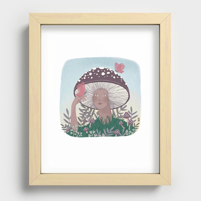 Mushrooms and butterflies Recessed Framed Print