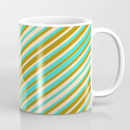 [ Thumbnail: Bisque, Turquoise, and Dark Goldenrod Colored Lines Pattern Coffee Mug ]