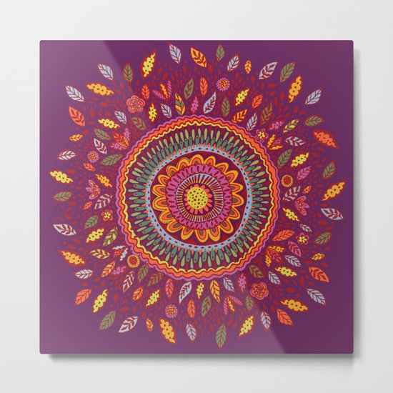 Leafy Fall Mandala Metal Print
