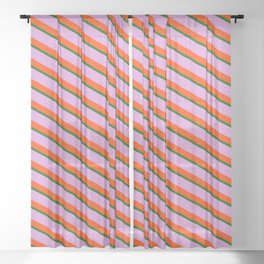 [ Thumbnail: Dark Green, Plum & Red Colored Lines/Stripes Pattern Sheer Curtain ]