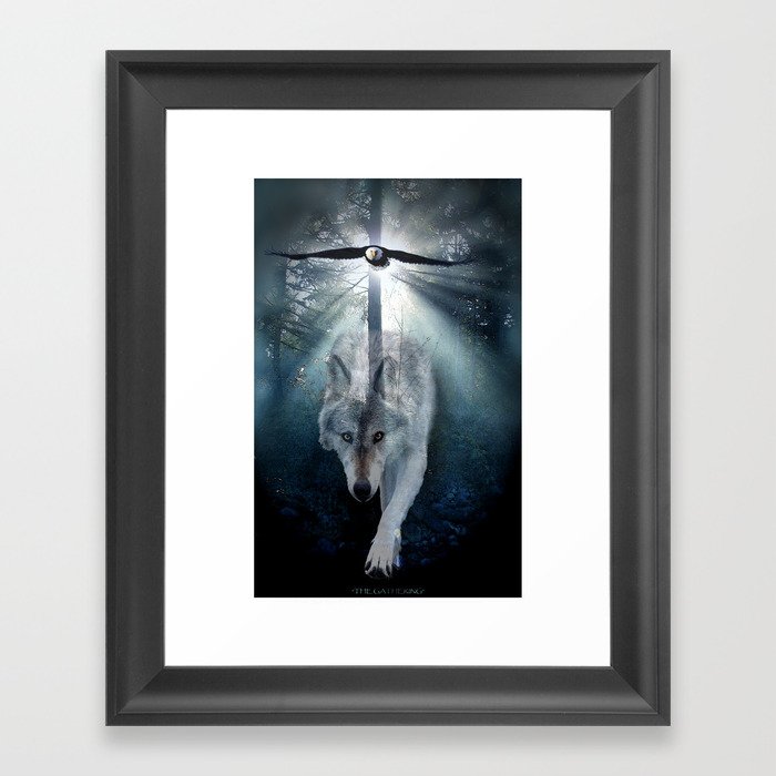 The Gathering - Wolf and Eagle Framed Art Print