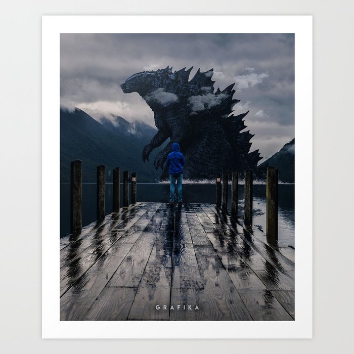 Close Encounter with Godzilla in Lake 3 Art Print