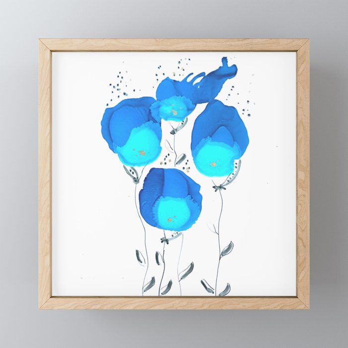 Blue Ink Blot Painting Framed Mini Art Print By