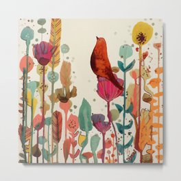 encore un peu de temps Metal Print | Painting, Nature, Zen, Flower, Bird, Watercolor, Joy, Nursery, Happiness, Cute 