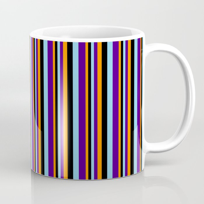 Dark Orange, Black, Sky Blue, and Indigo Colored Striped Pattern Coffee Mug