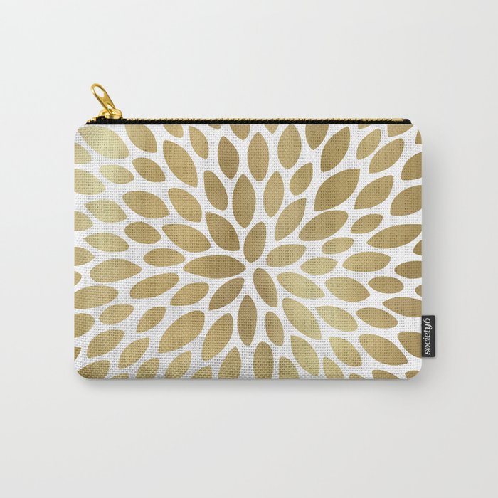 Floral Bloom White and Gold Carry-All Pouch