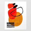 Mid Century Modern Abstract Vintage Pop Art Space Age Pattern Orange Yellow Black Orbit Accent Art Print