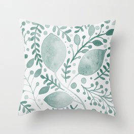 Branches and leaves - greyish teal Throw Pillow