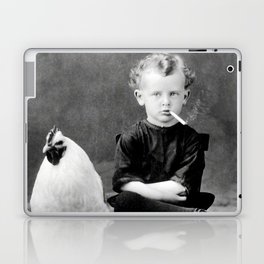 Smoking Boy with Chicken black and white photograph - photography - photographs Laptop & iPad Skin | Smokingboy, Funny, Vintage, Bizzaro, Photo, Offbeat, Bizarre, Black And White, Humorous, Strange 