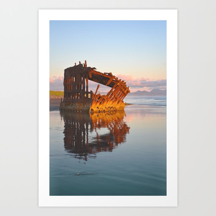 Peter Iredale Shipwreck Ship Beach Pacific Ocean Northwest Oregon Columbia River Sunset Nautical Landscape Art Print