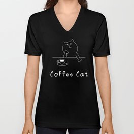 Coffee Cat 2 V Neck T Shirt
