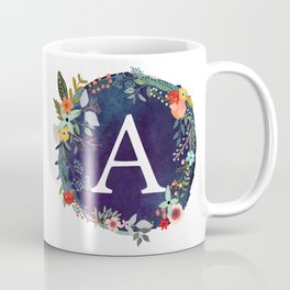 Personalized Monogram Initial Letter A Floral Wreath Artwork Coffee Mug