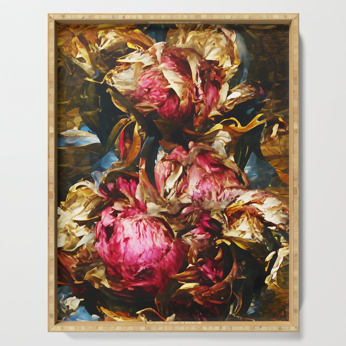 Peony blossoms baroque oil painting Serving Tray
