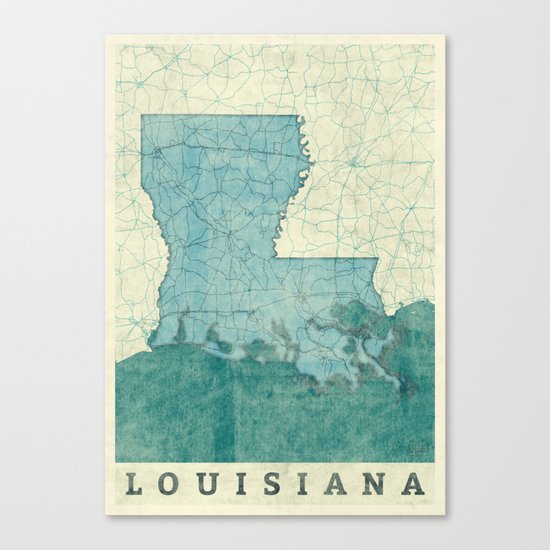 Louisiana State Map Blue Vintage Canvas Print
