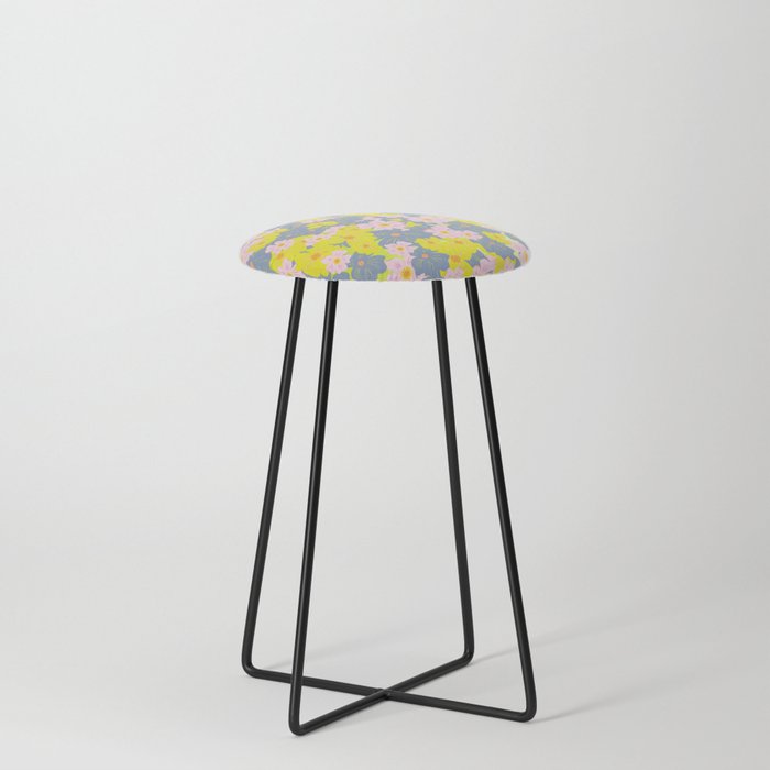Pastel Spring Flowers Ombre Green Counter Stool