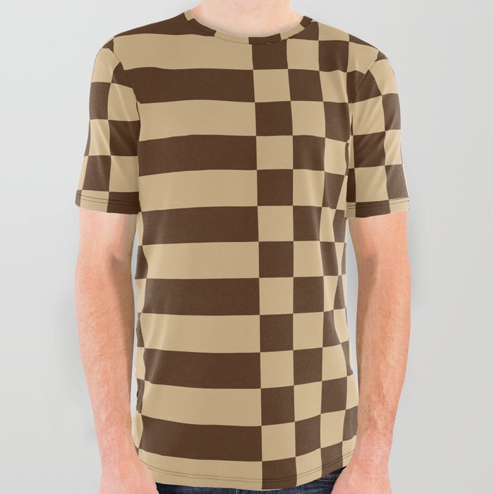 Checkered Stripes pattern brown All Over Graphic Tee