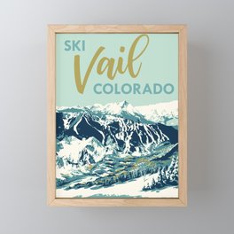 Vail Ski Light Blue Framed Mini Art Print