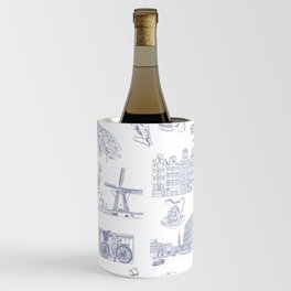 Netherlands Toille de Jouy pattern in Delft Blue ink Wine Chiller