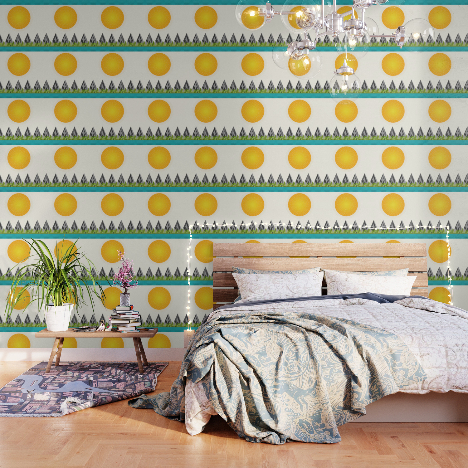 Happy Little Mountain Scene Wallpaper By Chobeartanddesign Society6