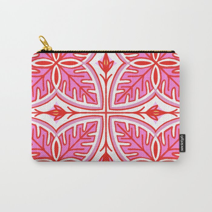 Pink and White Modern Tropical Leaves Carry-All Pouch