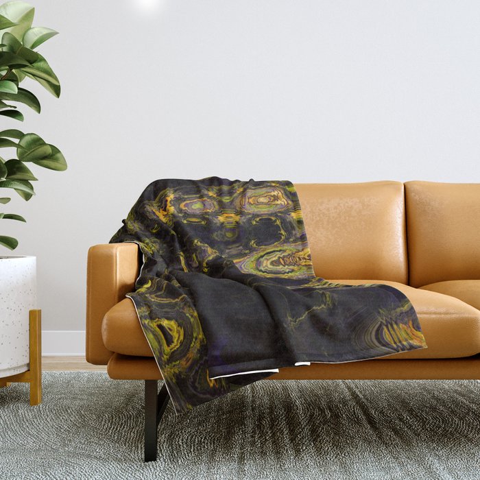 Dark Yellow Distorted Artwork Pattern Throw Blanket