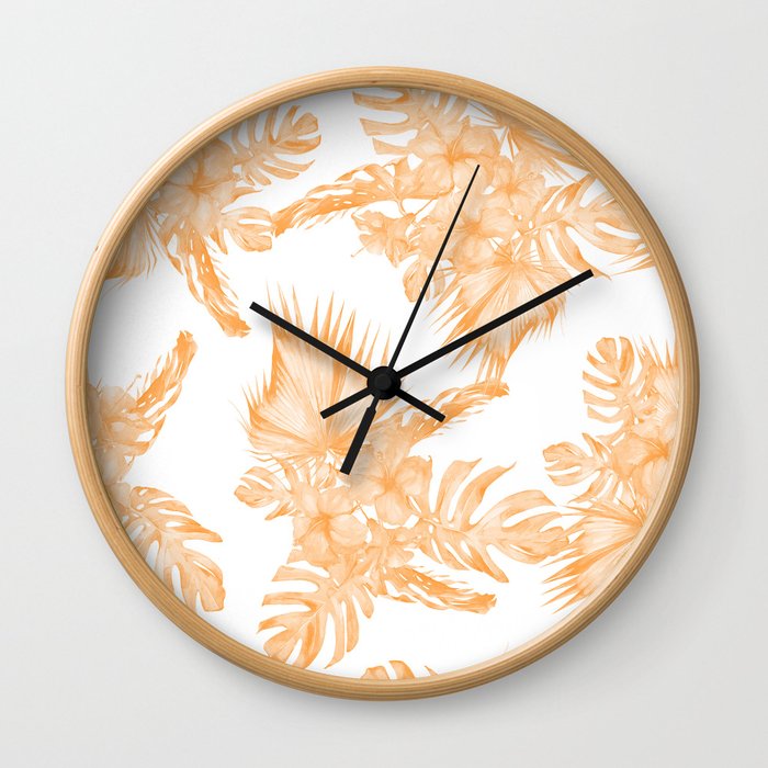 Island Vacation Hibiscus Palm Coral Orange Wall Clock