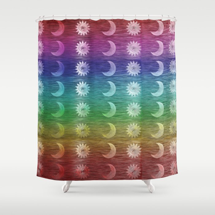 Rainbow Sun and Moon Celestial Hippie Pattern Shower Curtain
