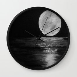 Full Moon, Moonlight Water, Moon at Night Painting by Jodi Tomer. Black and White Wall Clock