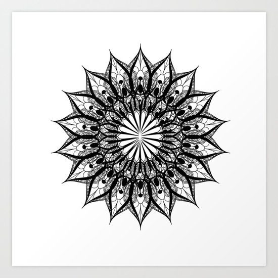 black and white flower Art Print